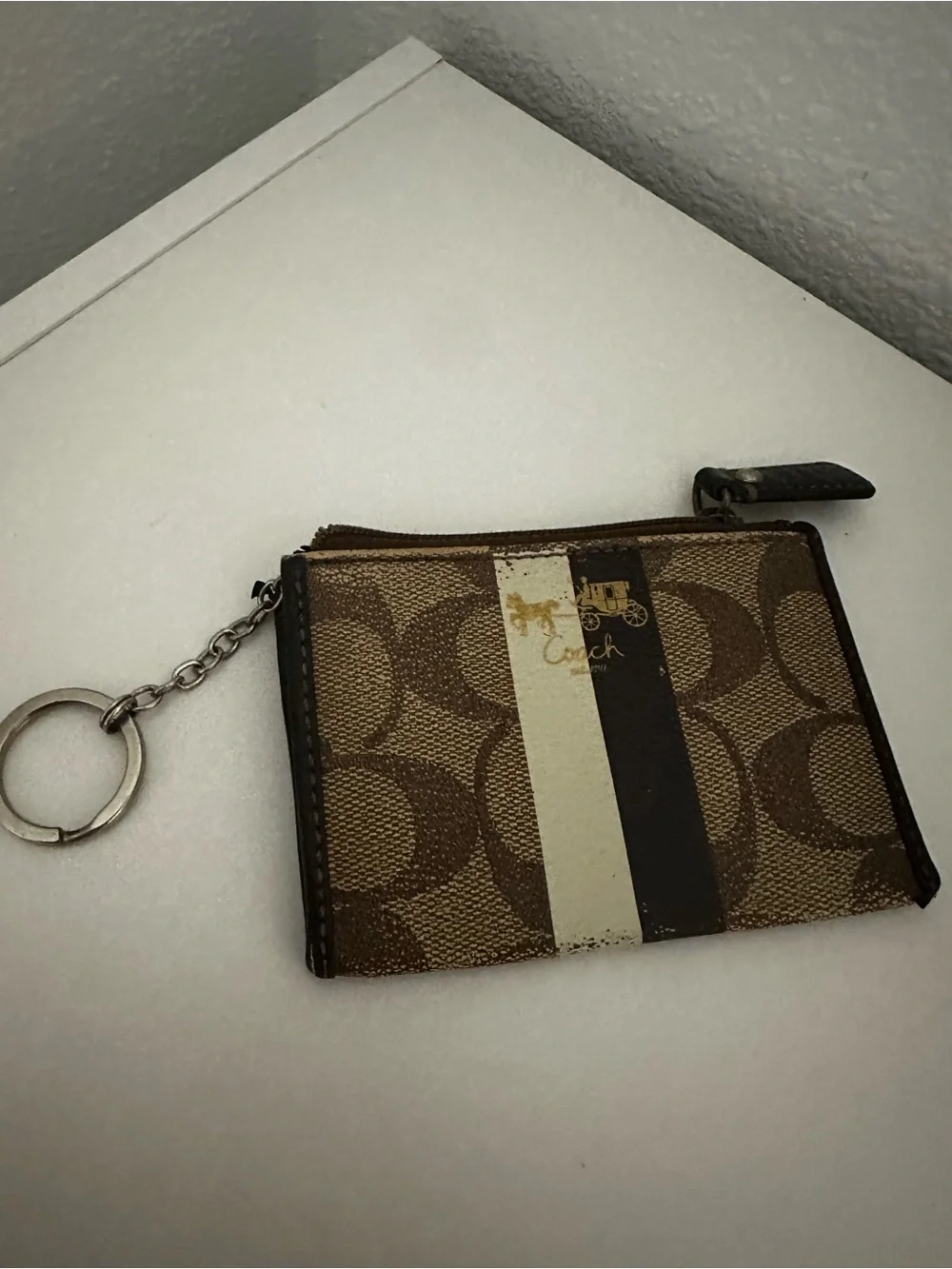 Coach Brown Signature Stripe Card & Key Holder